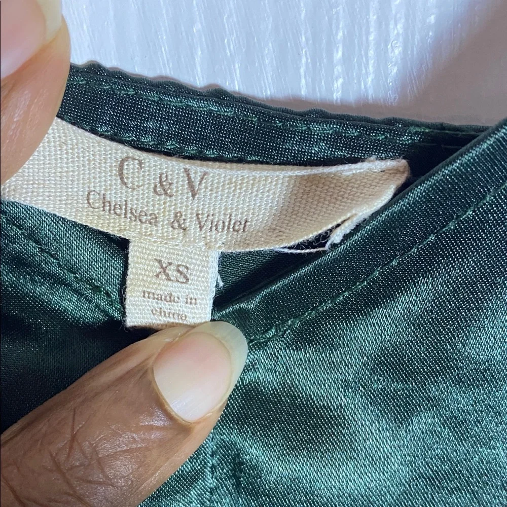 Chelsea & Violet Dark Green Satin Chemise Slip Dress Mini Size XS Y2K